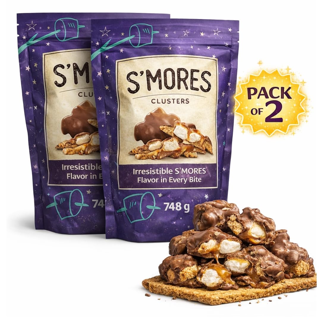 Resealable bag of s’mores chocolate clusters
