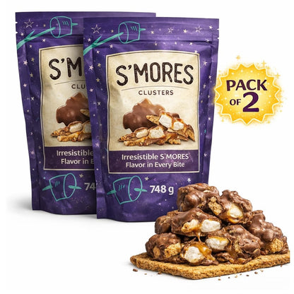 Resealable bag of s’mores chocolate clusters