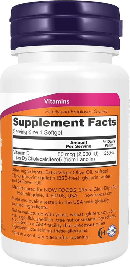 High potency vitamin D-3 2000 IU softgels by NOW