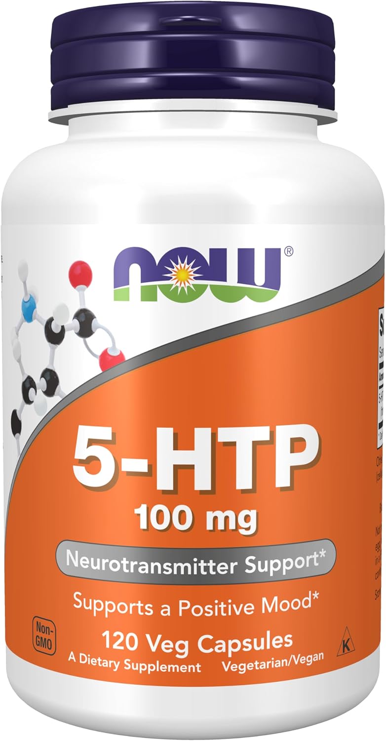 NOW 5-HTP 120 veg caps supplement bottle