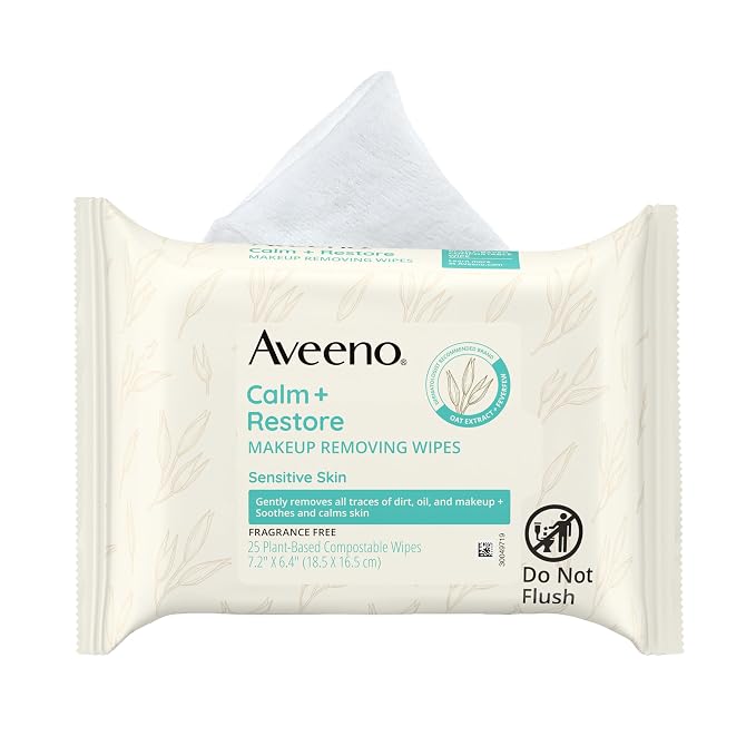 Aveeno Calm + Restore unscented makeup remover wipes 25 count