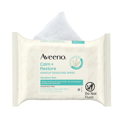 Aveeno Calm + Restore unscented makeup remover wipes 25 count