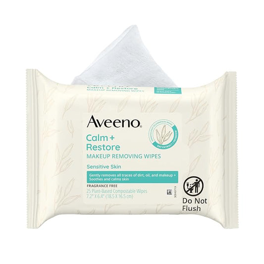 Aveeno Calm + Restore unscented makeup remover wipes 25 count