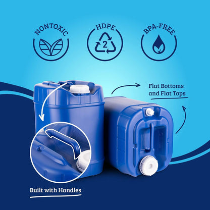 Portable water storage containers with built-in handles