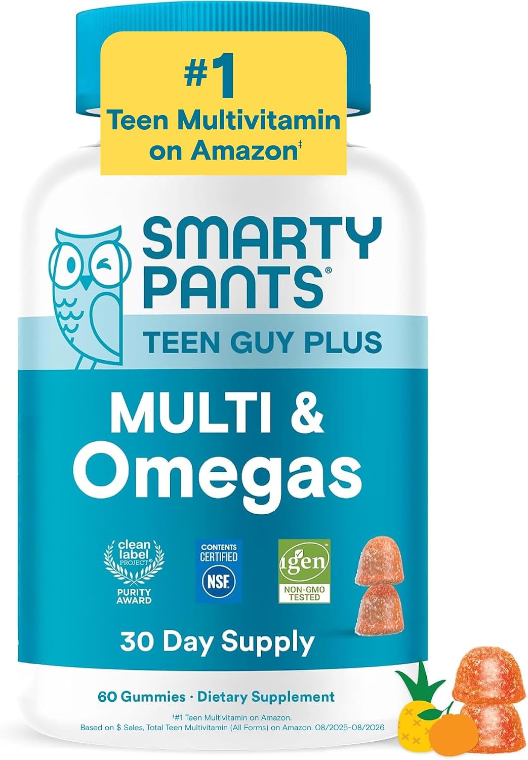 SmartyPants teen boy multivitamin gummies pineapple orange