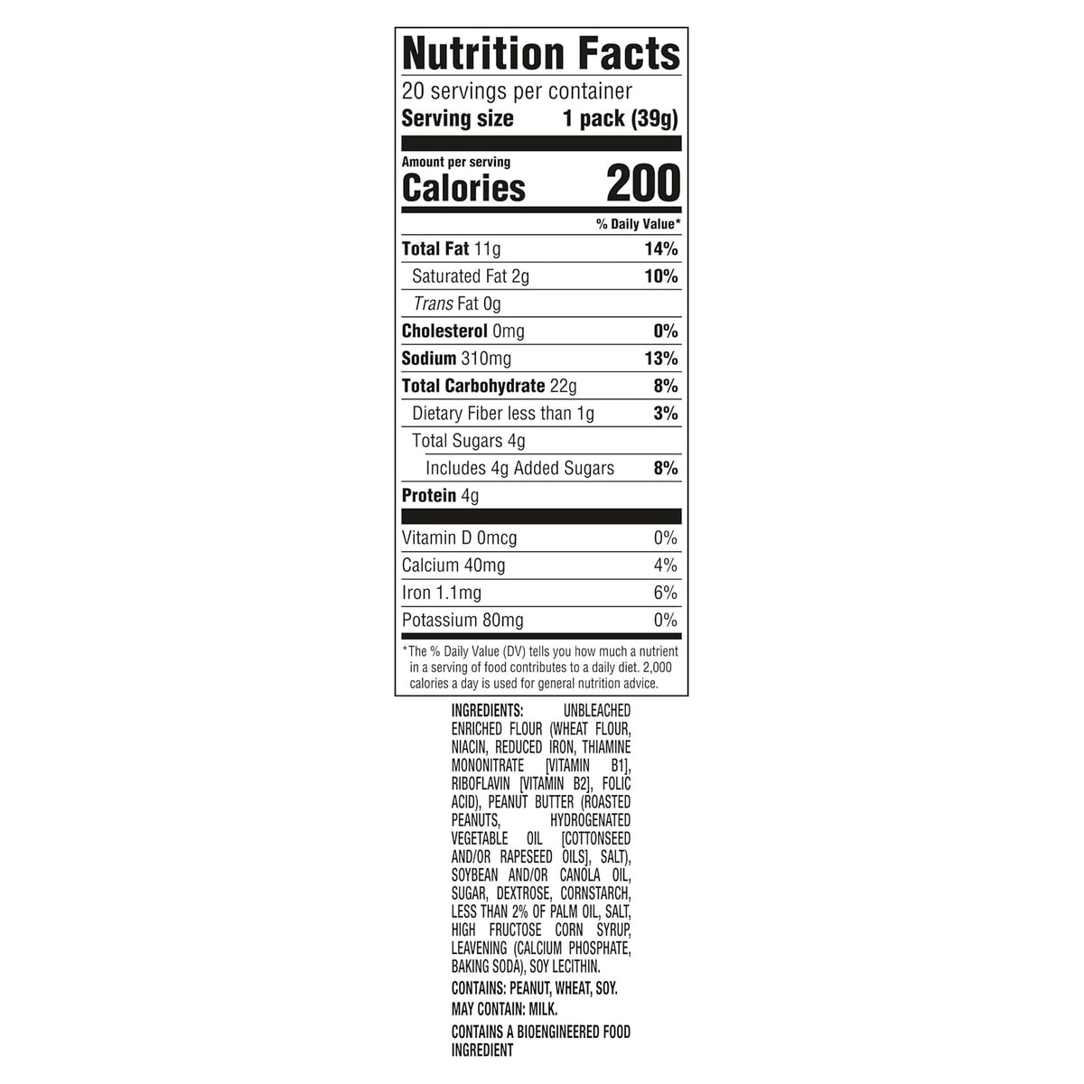 Individual RITZ peanut butter cracker snack pack