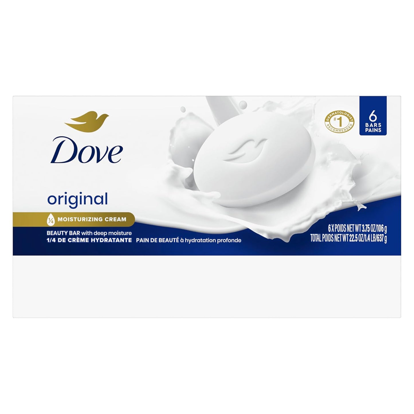 Dove Beauty Bar Soap Original for Soft,Smooth Skin,with 1/4 Moisturizing Cream 3.75 oz,(Pack of 16)