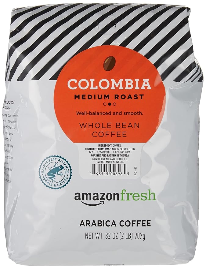 Amazon Fresh Colombia whole bean coffee 32 oz bag