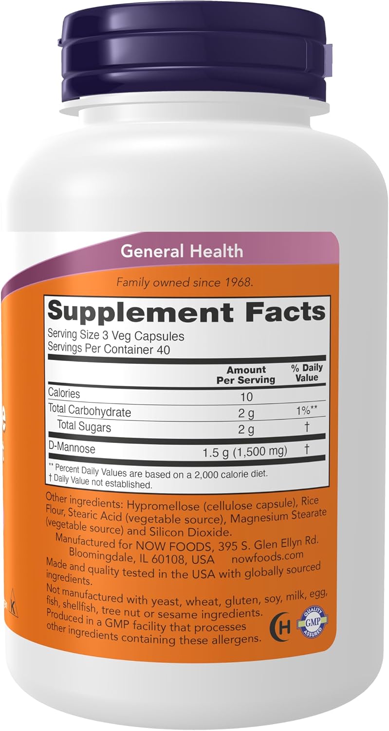 D-Mannose 500 mg vegetarian capsules supplement bottle
