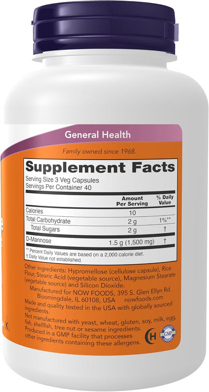 D-Mannose 500 mg vegetarian capsules supplement bottle
