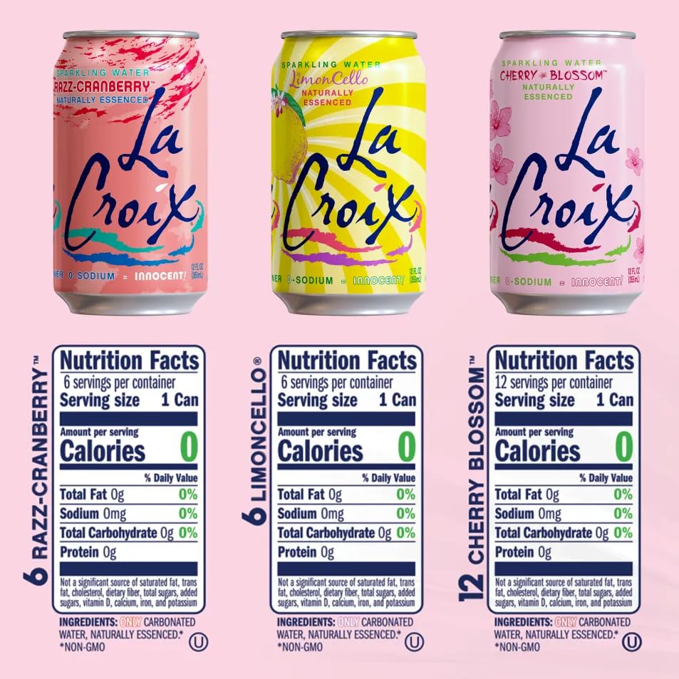 Cherry Blossom LaCroix sparkling water cans