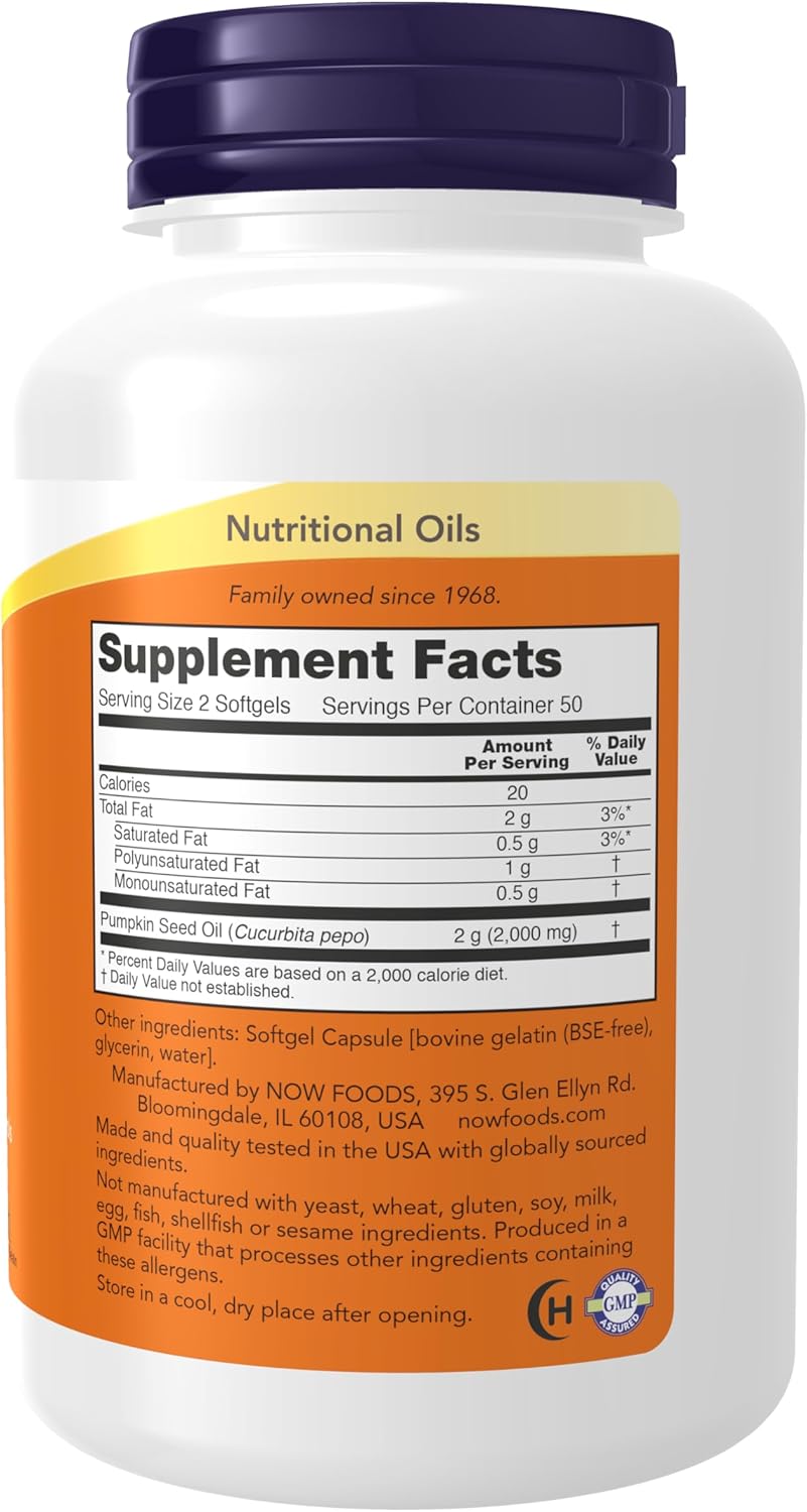 Pumpkin seed oil 1000 mg 100 softgels bottle