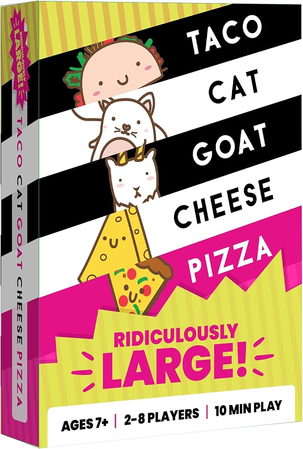 Taco Cat Goat Cheese Pizza oversized card game box