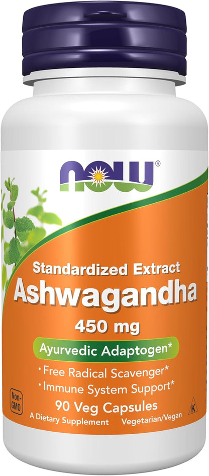 NOW Ashwagandha 450 mg 90 veg caps bottle