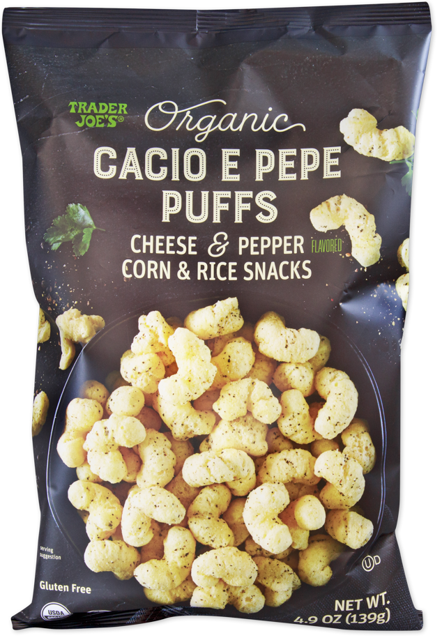 Trader Joe's Organic Cacio e Pepe Puffs snack bag