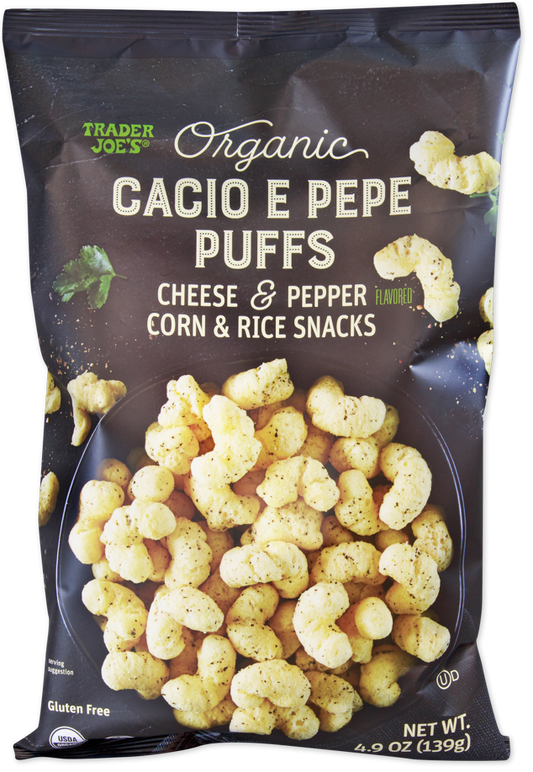 Trader Joe's Organic Cacio e Pepe Puffs snack bag