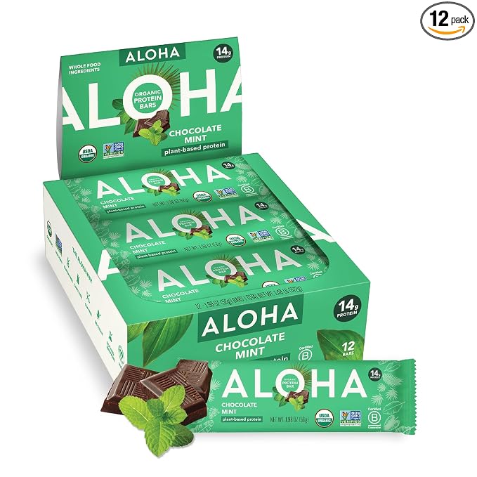 ALOHA Chocolate Mint plant based protein bars 12 pack