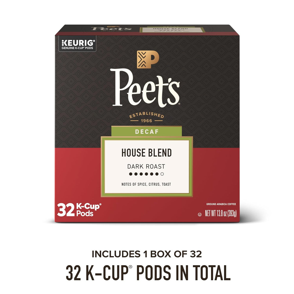 Peet's Coffee dark roast decaf K-Cup compatible pods