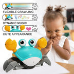 Sideways moving crab baby toy with sensors