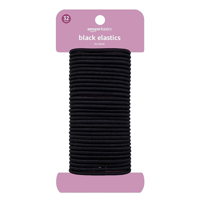 Amazon Basics black no-damage elastic hair ties