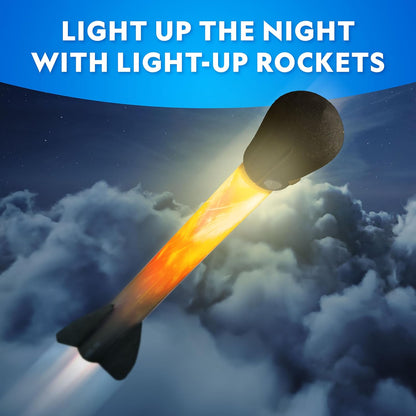 LED foam-tipped rockets with foot pump launcher