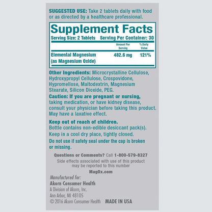 Mag-Ox magnesium supplement facts bottle image