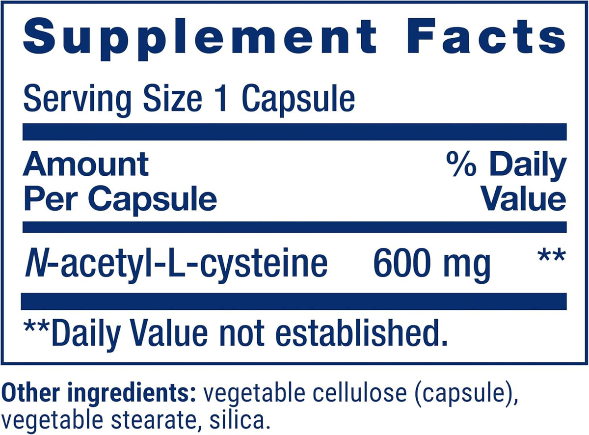 Life Extension NAC capsule bottle supplement details