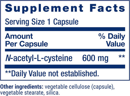 Life Extension NAC capsule bottle supplement details