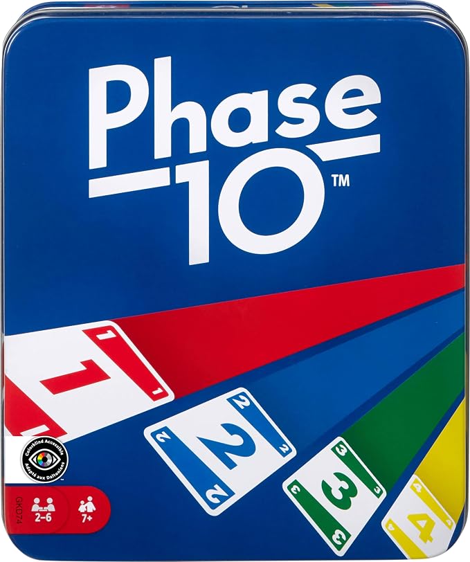 Mattel Games Phase 10 card game in storage tin