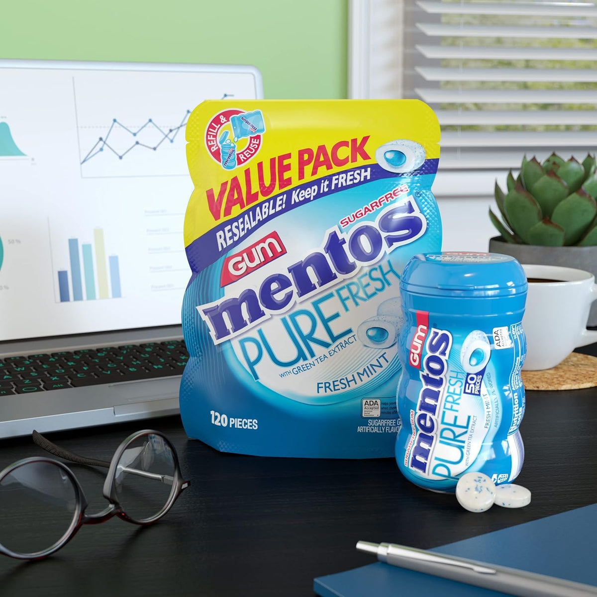 Mentos Pure Fresh Fresh Mint gum for desk car or purse