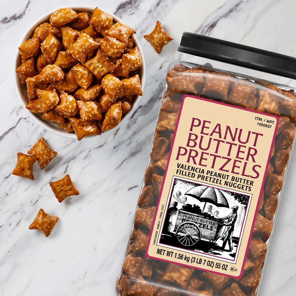 Kirkland Peanut Butter Pretzels Nuggets Snack - Valencia Pretzels With Peanut Butter Filling (3 LB 7 OZ) 55 OZ with Mini Scooply Scoop