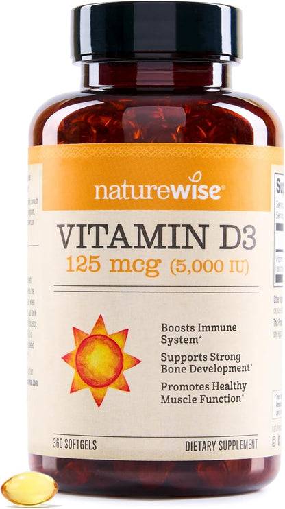 NatureWise Vitamin D3 5000IU supplement bottle 360 mini softgels