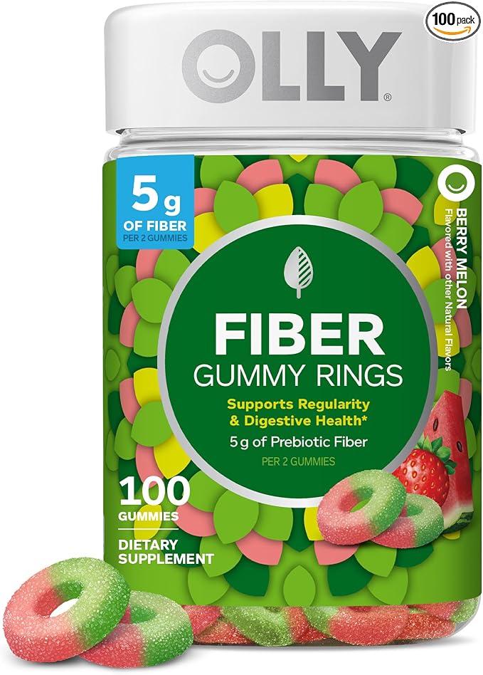OLLY Fiber Gummy Rings berry melon 100 count bottle