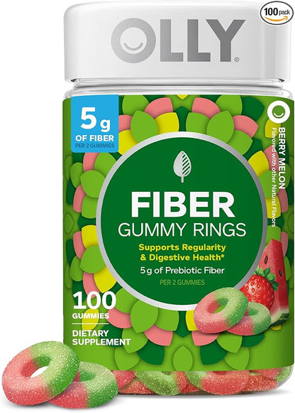 OLLY Fiber Gummy Rings berry melon 100 count bottle
