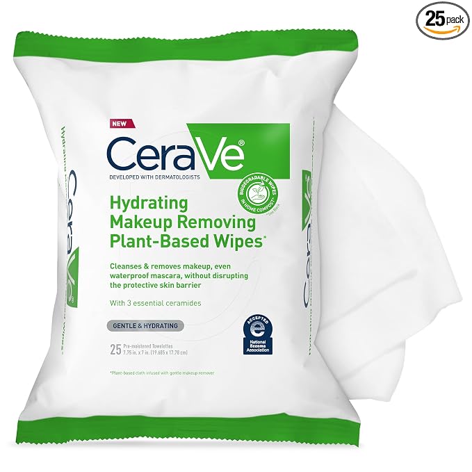 CeraVe plant based makeup remover wipes 25 count pack