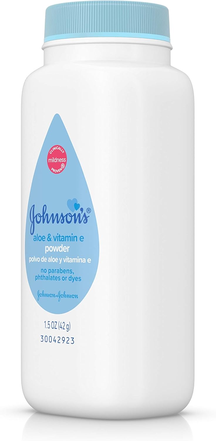 Johnson's Baby Cornstarch Baby Powder with Aloe and Vitamin E for Delicate Skin, Hypoallergenic, No Addded Parabens, and Dyes for Gentle Baby Skin Care, Baby Essentials, 1.5 oz