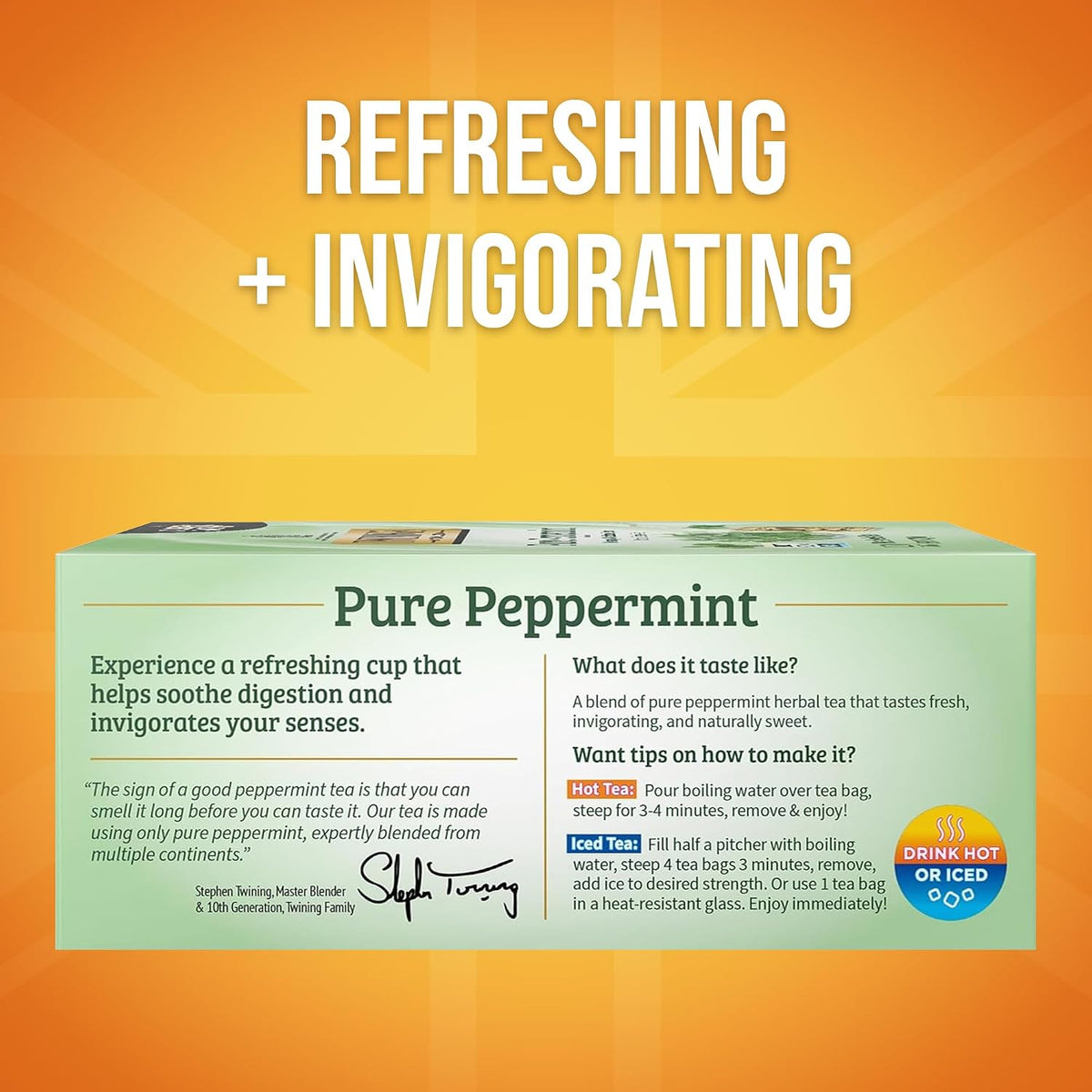 Naturally caffeine-free peppermint tea bags by Twinings