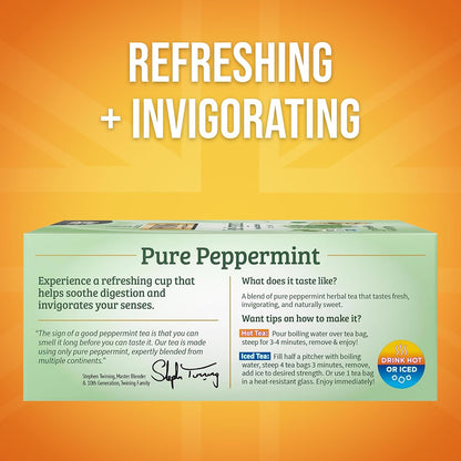 Naturally caffeine-free peppermint tea bags by Twinings