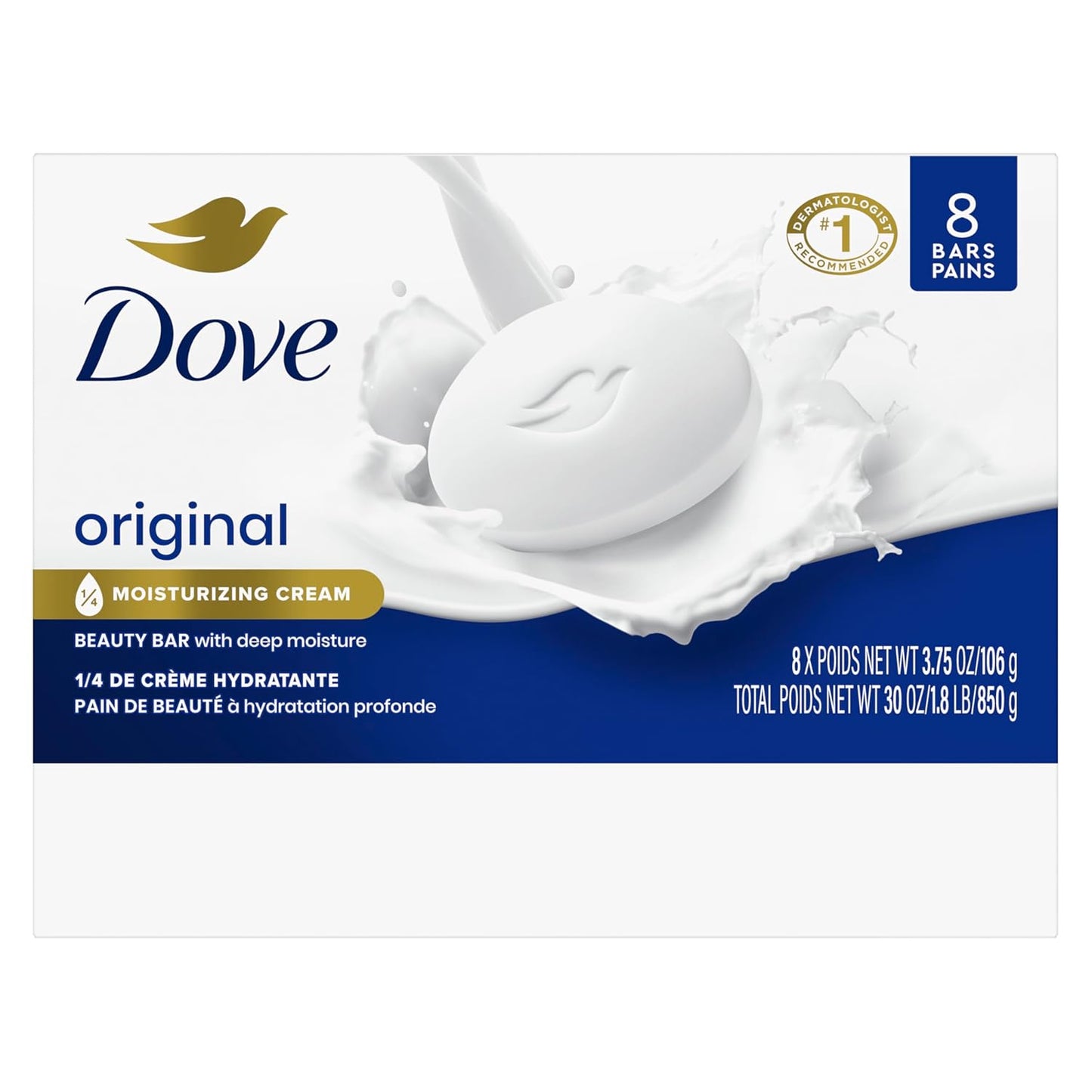 Dove Beauty Bar Soap Original for Soft,Smooth Skin,with 1/4 Moisturizing Cream 3.75 oz,(Pack of 16)