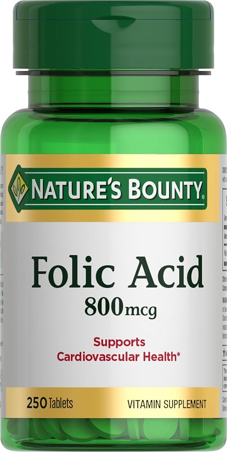 Nature's Bounty folic acid supplement 800 mcg 250 tablets bottle