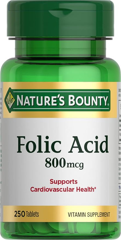 Nature's Bounty folic acid supplement 800 mcg 250 tablets bottle
