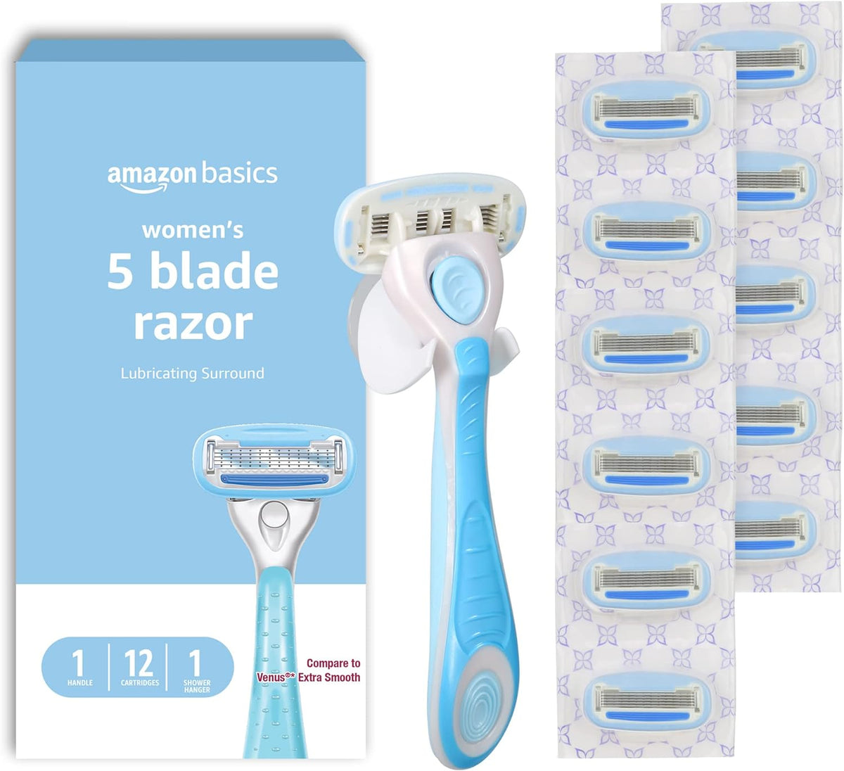 Women's razor handle with 12 refill cartridges