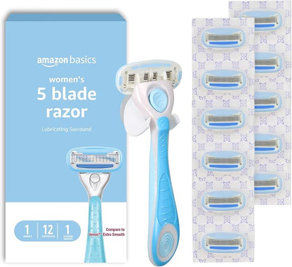 Amazon Basics blue 5-blade razor set for women