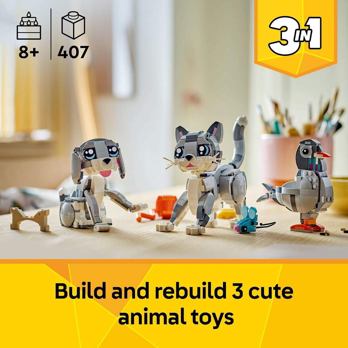LEGO Creator pigeon toy build with breadcrumbs