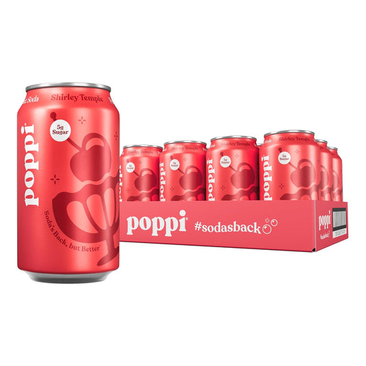 Poppi prebiotic soda Shirley Temple 12 oz cans