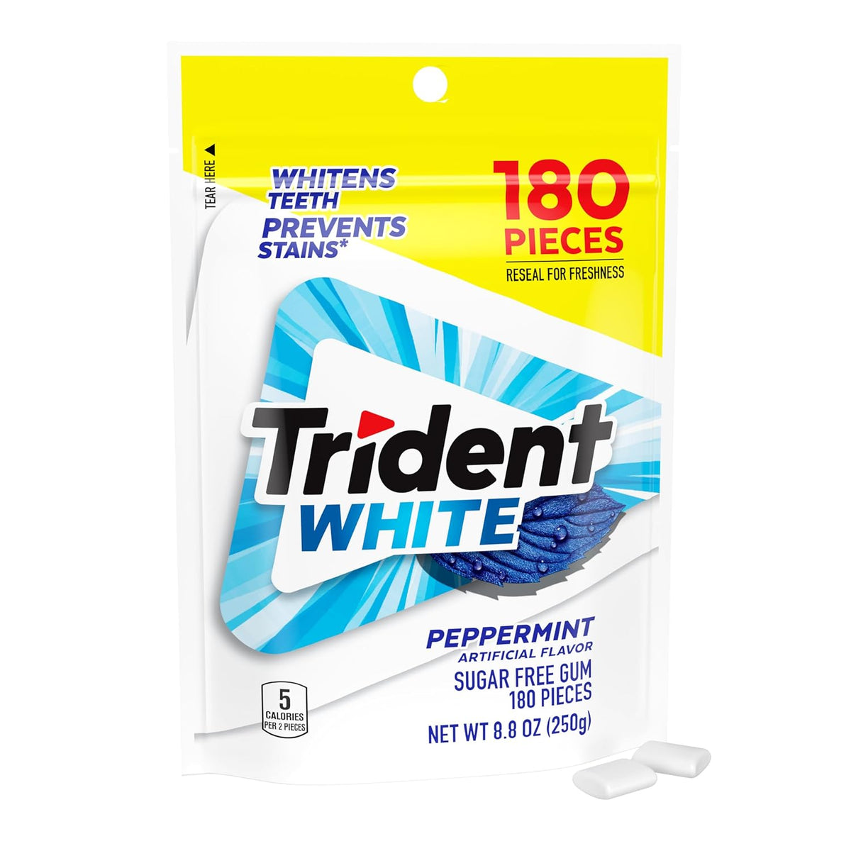 Trident White peppermint gum in a 180-piece resealable bag