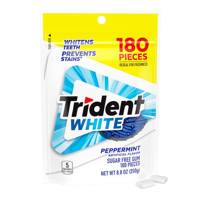 Trident White peppermint gum in a 180-piece resealable bag