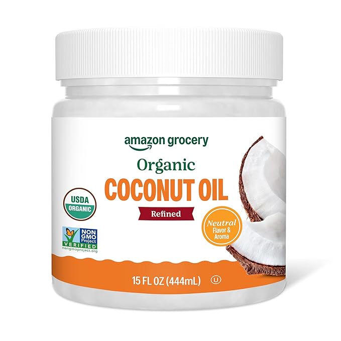Amazon Fresh organic refined coconut oil 15 fl oz jar