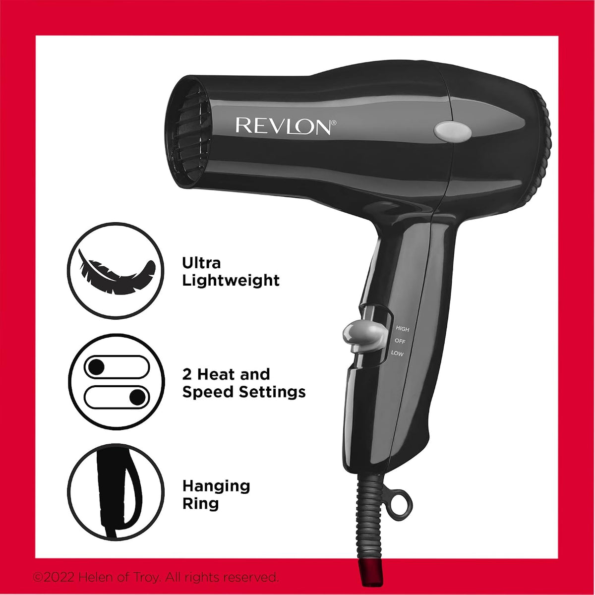 REVLON Essentials compact hair dryer with hanging ring