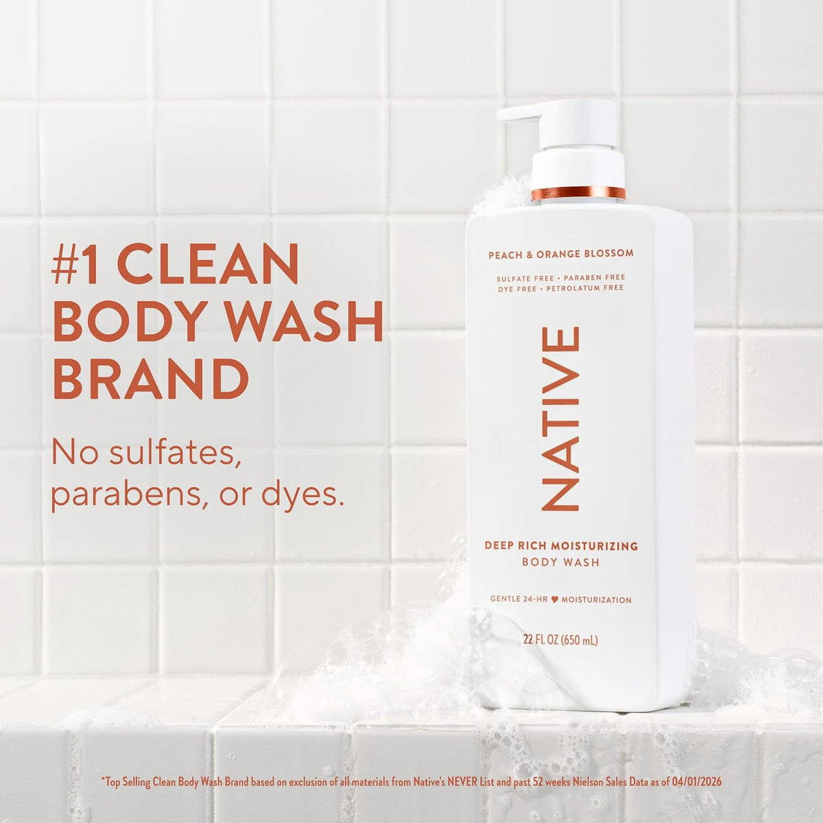 Native Peach–Orange Blossom body wash with shea butter